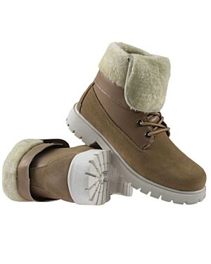 Ladies Fur Lined Foldable Suede Leather Winter Boots 19008 3-8 (123321) NT-19008 Beige