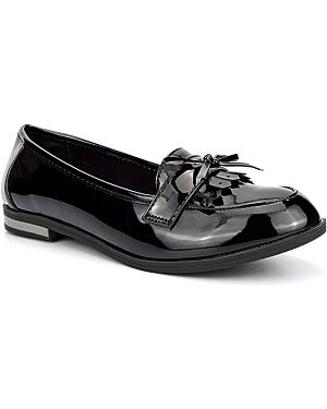 Us Brass Girls Bow Details Slip On School Shoes Patent Black UW275G