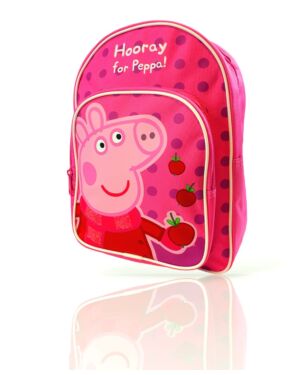 Official Girls Peppa Pig With Apple Hooray For Peppa Backpack With Front Pocket Pink PL743 WH