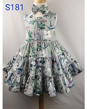 Baby Girls All Over Printed dress With A Bow And Frill S181-A