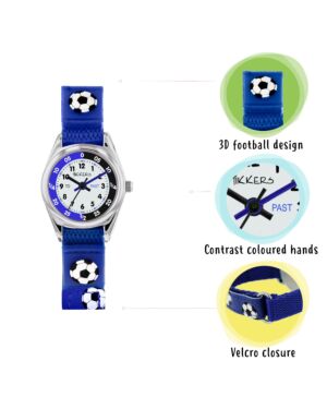 Tikkers Boys Blue Canvas Rip Strap Football Time Teacher Watch TK0122