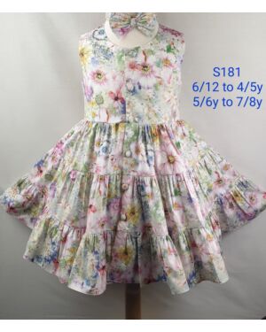 Baby Girls All Over Printed dress With A Bow And Frill S181-B