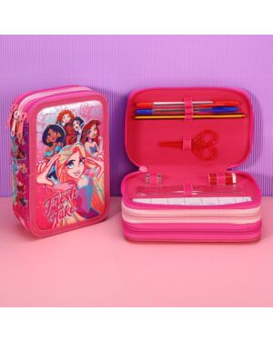 Disney Princess 3 Tier Zipped Pencil Case and Stationery Set for School Kids TM2217