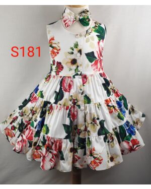 Baby Girls All Over Printed dress With A Bow And Frill S181