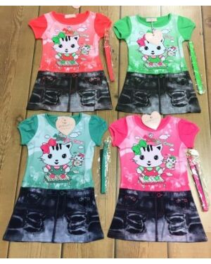 GIRLS PRINTED KITTY SUMMER DRESS GIRLS PRINTED TD10266