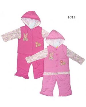 BABY GIRLS PADDED WITH A BUNNY EMBROIDERY 3 PCS SUIT SET TD3532