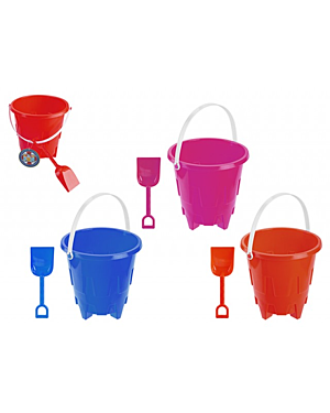 CASTLE BUCKET WITH SPADE 7.75" X 7.25" 3 COLOURS