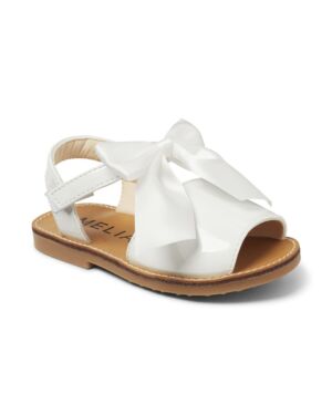 Martina- Girls Sandals in white and Pink with a removable Bow PL19439