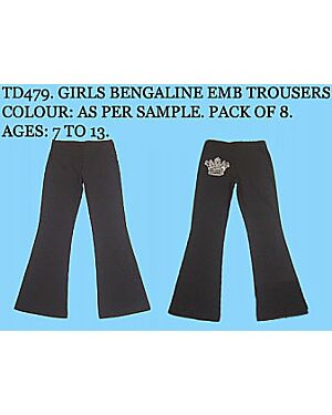 GIRLS BENGALINE TROUSER WITH CROWN EMBROIDERY TD479