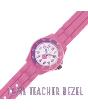 Tikkers Girls Pink Silicone Strap Heart Time Teacher Watch TK0003