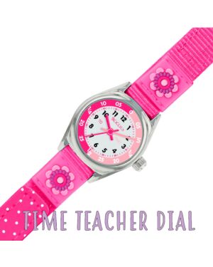 Tikkers Girls Pink Canvas Strap Flower Time Teacher Watch TK0119