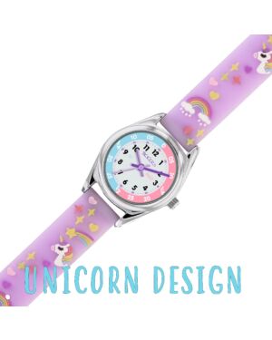 Tikkers Girls Purple Silicone Strap 3D Unicorn Watch TK0145
