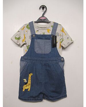 CHILDRENS EXCHAINSTORE BRANDED ANIMAL DUNGAREE AND T-SHIRT SET PL19652