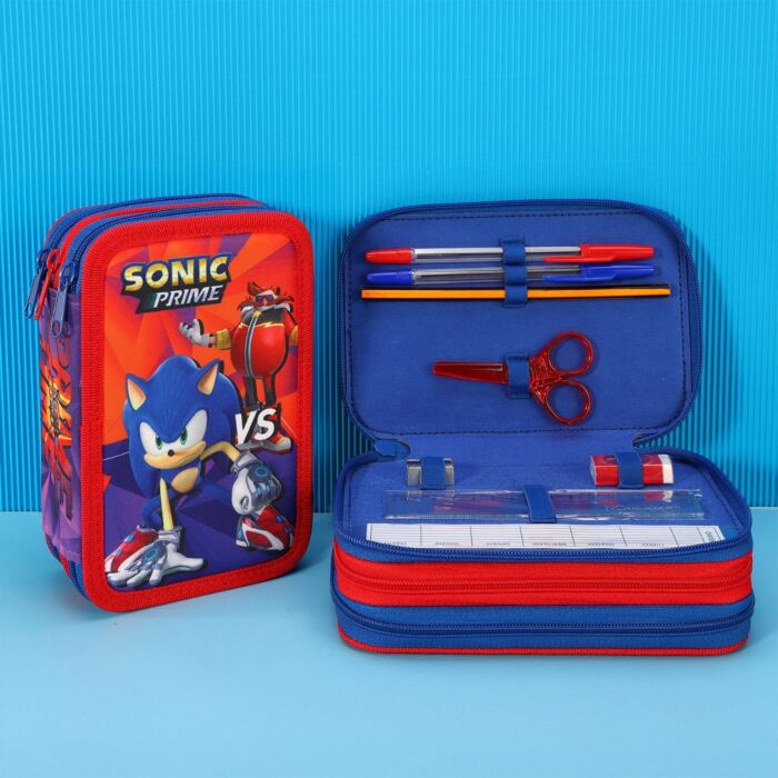 Sonic Prime triple pencil case