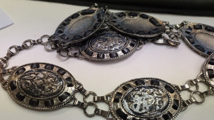 Silver diamante sales chain belt