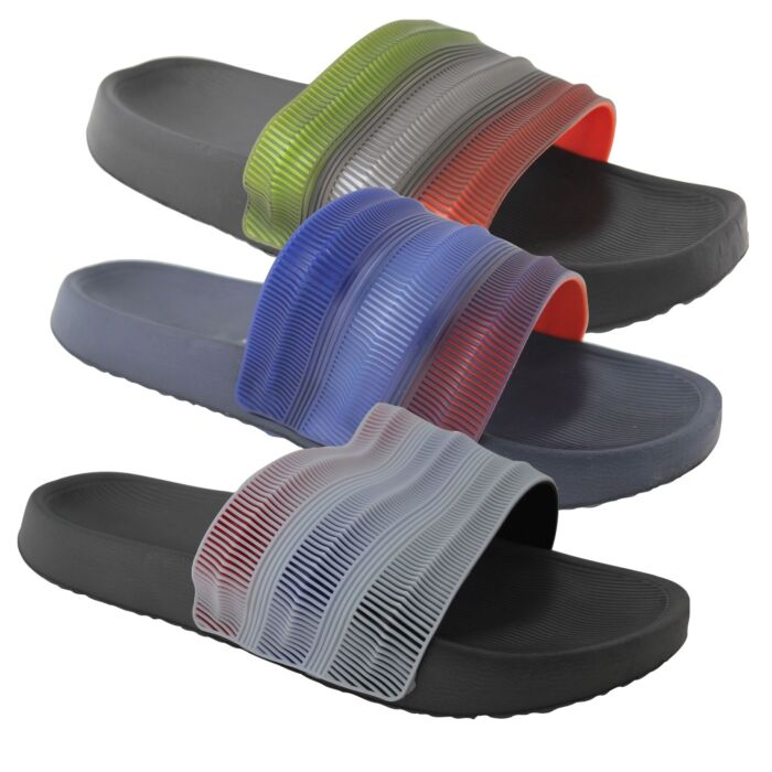 Mens Stripes Summer Pool Sliders Available In 3 Colours 6 to 11